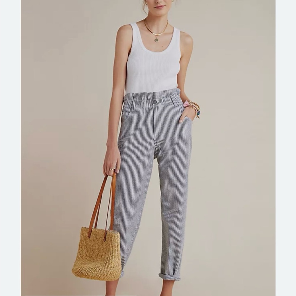 Striped seersucker Anthropologie paper bag pants
